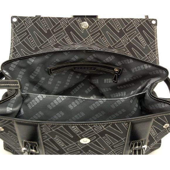 VERSUS by Gianni Versace Italy Large Jacquard Satchel Carryall Bag Handbag Black - Picture 7 of 9